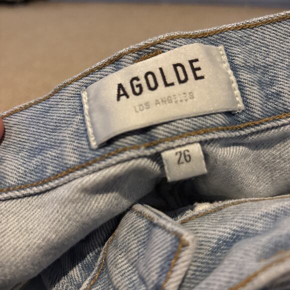 Agolde Parker Long Distressed Denim Light Wash Jean Shorts High Rise Women’s 26 - Picture 5 of 9